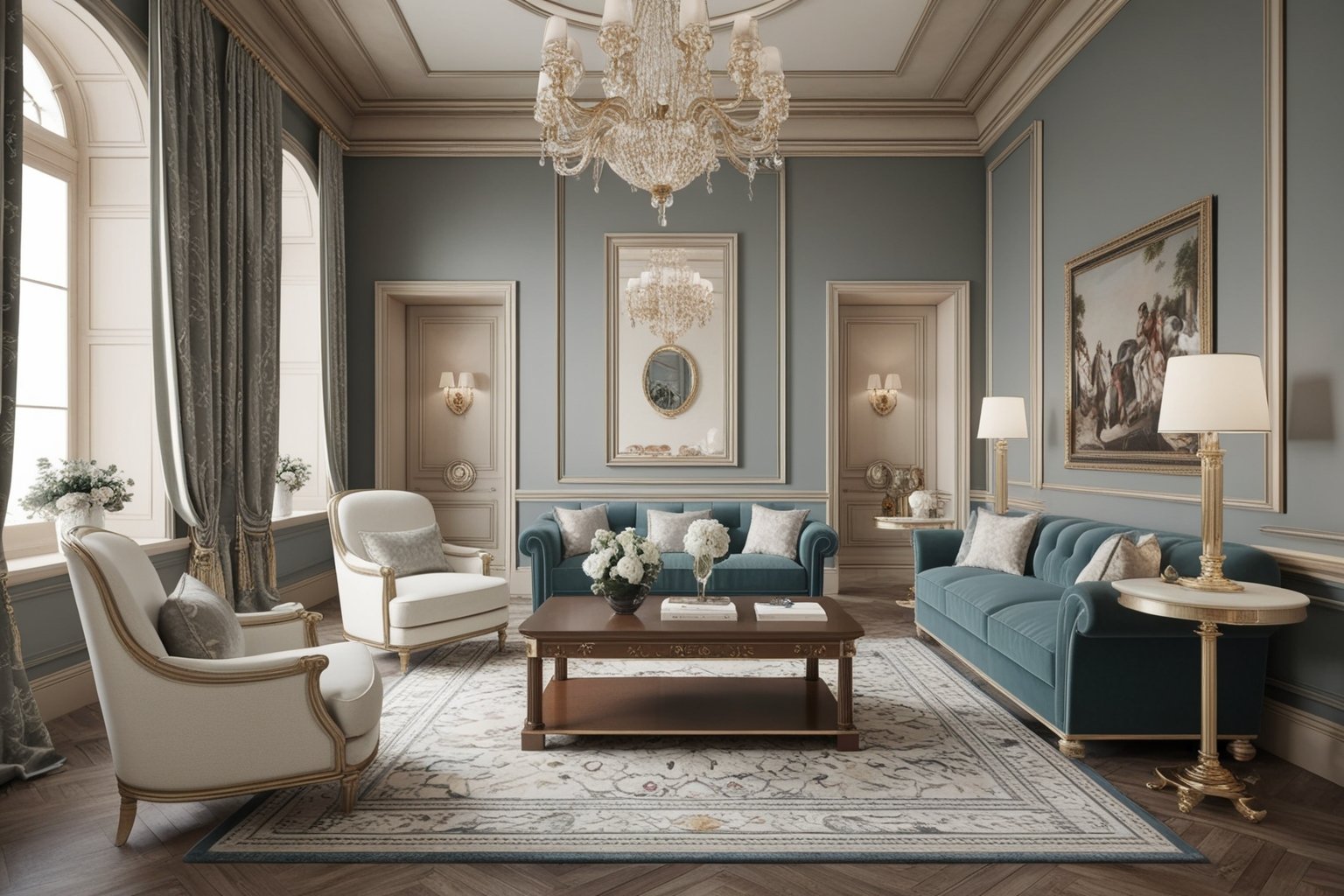 Modern interior with layered decor and balanced layout