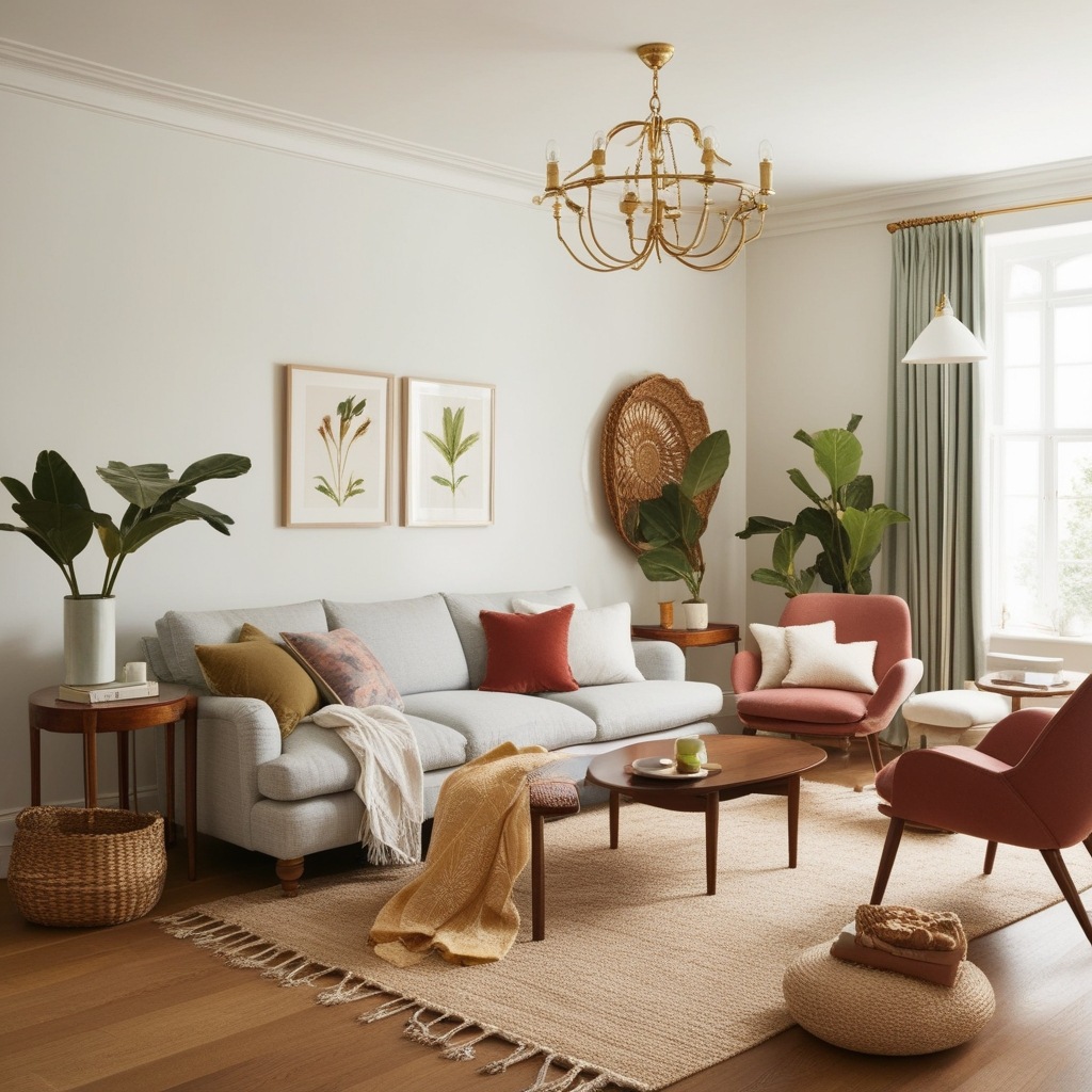 Modern interior with statement statement wall art and framed artwork
