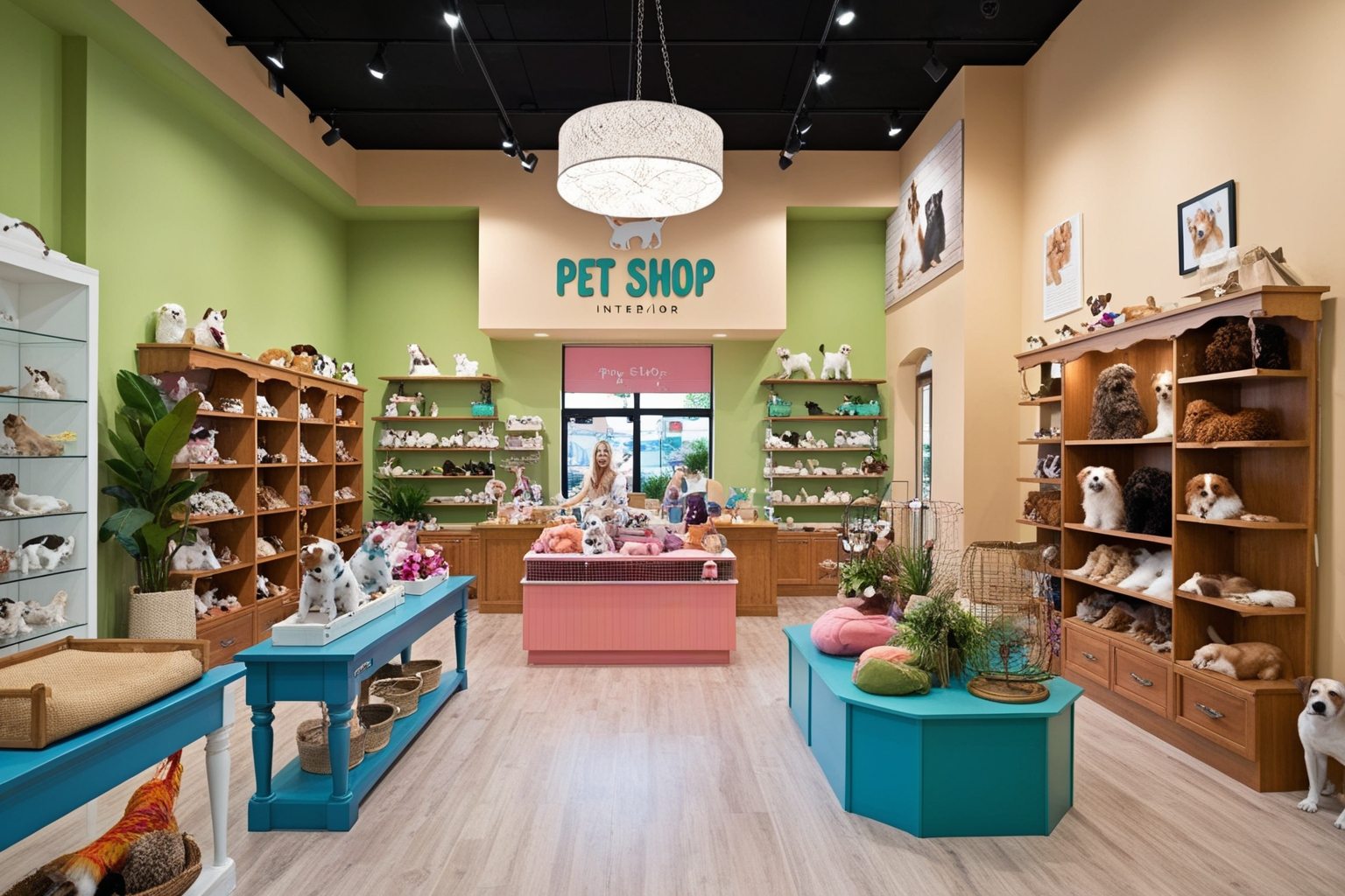 Pet Shop with styled shelving and layered decor