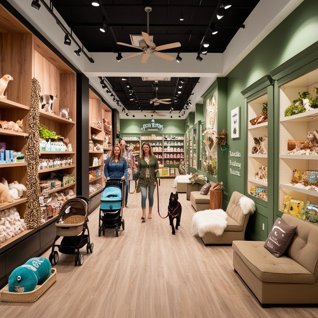 Pet Shop with open shelving and layered decor